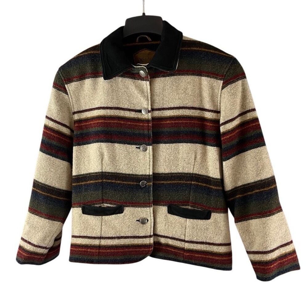 Vintage Woolrich Wool Jacket Aztec Southwestern Womens Size M Striped 90s Retro
